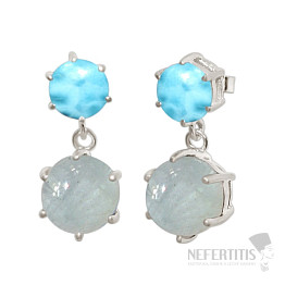 Silver dangle earrings with larimar and aquamarine