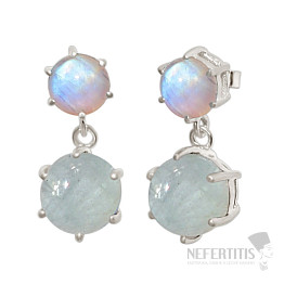 Silver dangle earrings with aquamarine and moonstone
