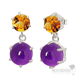Silver dangle earrings with kyanite and amethyst