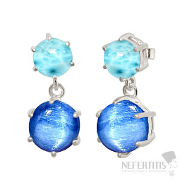 Silver dangle earrings with kyanite and larimar