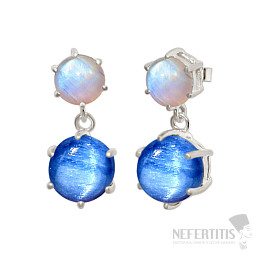 Silver dangle earrings with kyanite and moonstone