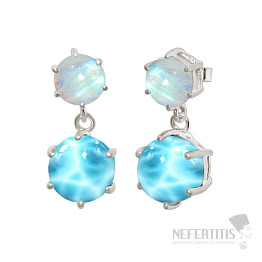 Silver dangle earrings with larimar and moonstone