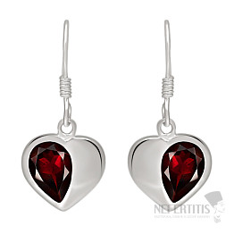 Silver dangle earrings with garnet Heart