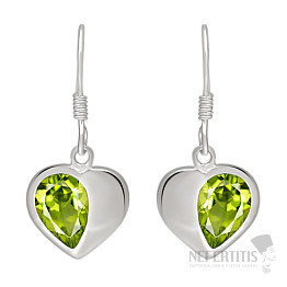 Silver dangle earrings with olivine Heart
