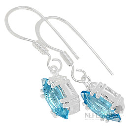 Silver dangle earrings with blue topaz