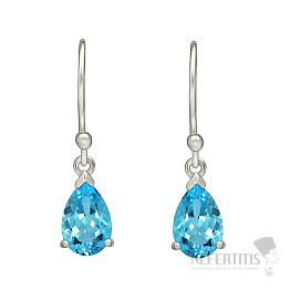 Silver dangle earrings with blue topaz