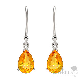 Silver dangling earrings with citrine