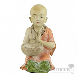 Budhistický mních soška chlapca so stojanom na čajovú sviečku ručne kolorovaný
