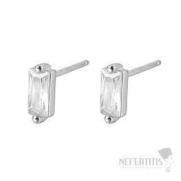 Silver earrings with zircons WHITE RECTANGLE