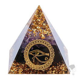 Orgonitpyramide Auge des Horus mit Amethyst und Obsidian