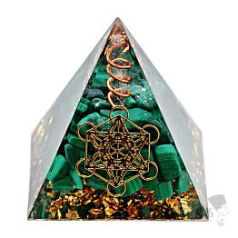 Orgonit pyramída Hexagram s malachitom a kryštálom krištáľu