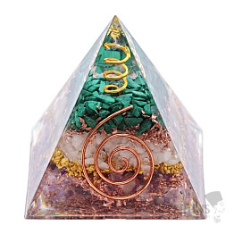 Orgonitpyramide mit Amethyst, Malachit und Kristall