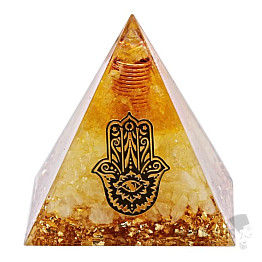 Orgonit pyramida Hamsa s citrínem