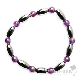 Ovales Hämatitarmband mit Amethystperlen