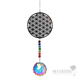 Fenstervorhang „Blume des Lebens“, Chakra, Feng Shui, aus Metall und Regenbogenkristall