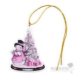 Vánoční ozdoba Stromeček se sněhulákem Růžový
