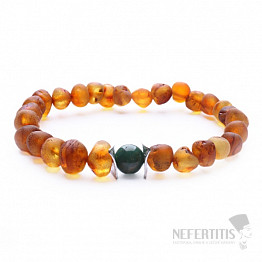 Cognacfarbenes Bernsteinarmband mit Jadeitperle