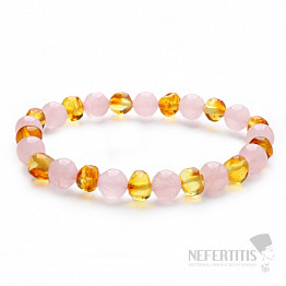 Bernsteinarmband in der Farbe Honig mit Roségold