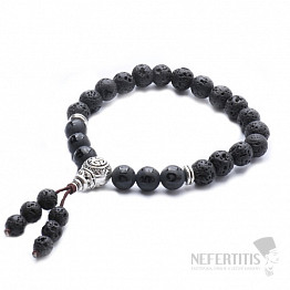 Lavastein Buddha Mala Armband mit schwarzem Achat