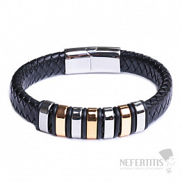 Geflochtenes Lederarmband für Herren mit Edelstahlverzierungen