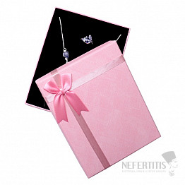 Papírová růžová dárková krabička s mašlí na sady šperků 12,5 x 16 cm