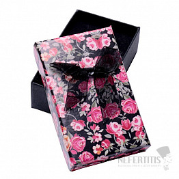Papírová dárková krabička květinová černá na prsteny a náušnice 8 x 5 cm