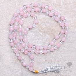 Japa Mala Halskette aus roségoldenen Perlen und Kristall