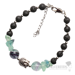Lávový kámen náramek buddhistický s fluoritem