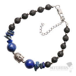 Lávový kámen náramek buddhistický s lapisem lazuli