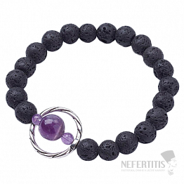 Lavastein und Amethyst in Perlenarmband aus Metall