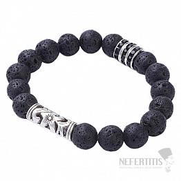 Armband aus Lavastein und Metall mit tibetischem Muster