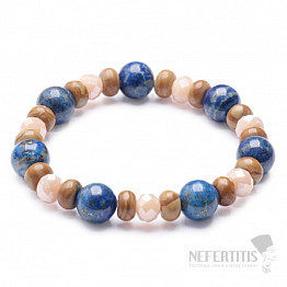 Lapislazuli mit Holzringen und Glasperlen Aqua Aura Armband RB Design 145