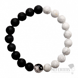 Howlith Weiß und Lava Yin und Yang Herrenarmband RB Design 33