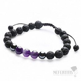 Armband aus Amethyst und Lavastein mit Shamballa-Verschluss