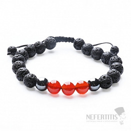 Armband aus Karneol und Lavastein mit Shamballa-Verschluss