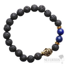 Lávový kámen a lapis lazuli náramek buddhistický zlatý
