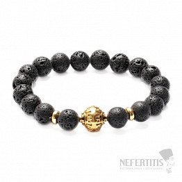 Armband aus Lavastein mit einer tibetanischen goldfarbenen Perle