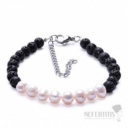 Lávový kameň náramok s bielymi perlami