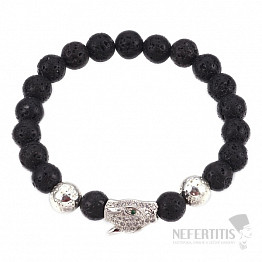 Bellezza Nera Armband aus silberfarbenem Lavastein mit Leopardenkopf