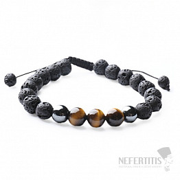 Armband aus Tigerauge und Lavastein mit Shamballa-Verschluss