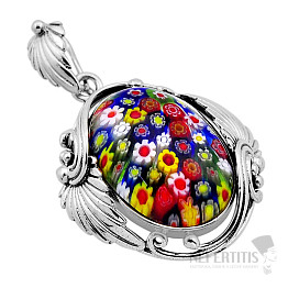 Muranské sklo multicolor přívěsek stříbro Ag 925 53427