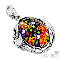 Murano glass multicolor pendant silver Ag 925 53424
