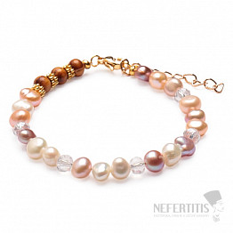 Náramek z barevných perel se skleněnými a dřevěnými korálky