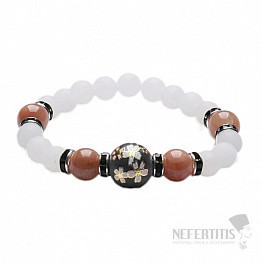 Armband aus weißem Jadeit und Sonnenstein RB Design 91