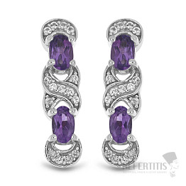 Silberohrringe mit geschliffenen afrikanischen Amethysten und Zirkonen Ag 925 013834 AFAM