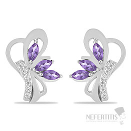 Silberohrringe mit geschliffenen afrikanischen Amethysten und Zirkonen Ag 925 026339 AFAM