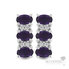 Silberohrringe mit geschliffenen afrikanischen Amethysten und Zirkonen Ag 925 033780 AFAM