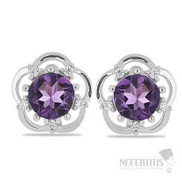 Silberohrringe mit geschliffenen afrikanischen Amethysten und Zirkonen Ag 925 09312 AFAM