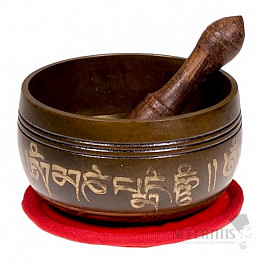 Geschenkset tibetische Bronze-Klangschale Symbol OM rot