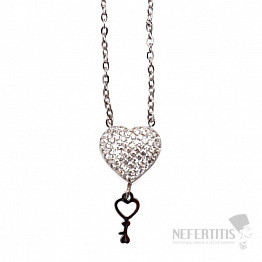 Náhrdelník nerezová ocel kubická zirkonie Srdce s klíčkem 39,5 cm